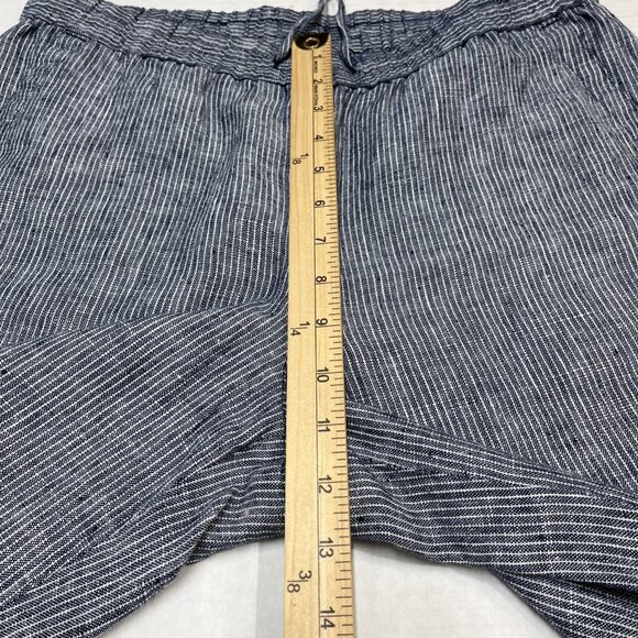 Talbots Pants Women 8 Blue Striped Linen Pull On Wide Leg Elastic Waist Nautical - Picture 5 of 10